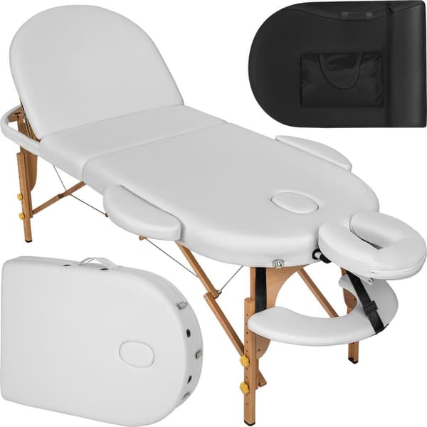 3-zons oval massagebänk Sawsan med träram och 5 cm stoppning - vit