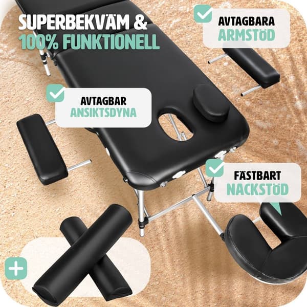 Set 2-zons Massagebänk med aluminiumram inklusive massagerullar - svart