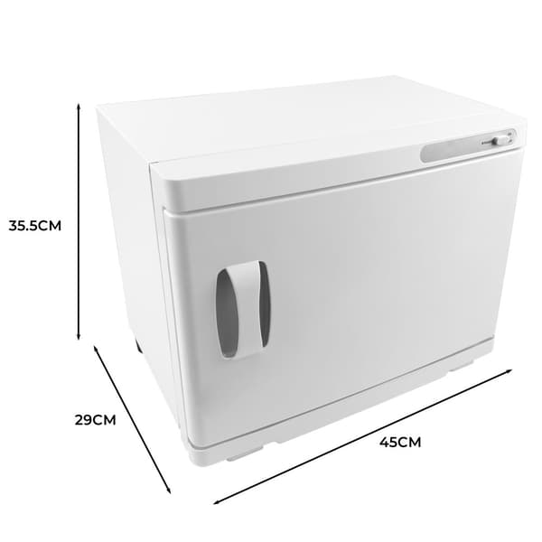 Handduksvärmare Vit Svart 23L Skönhetsbehandling UV-sterilisator Desinfektion Salong Spa Rostfritt Stål Elektrisk 2 Hyllor Droppbricka 200W 2 x Tänger