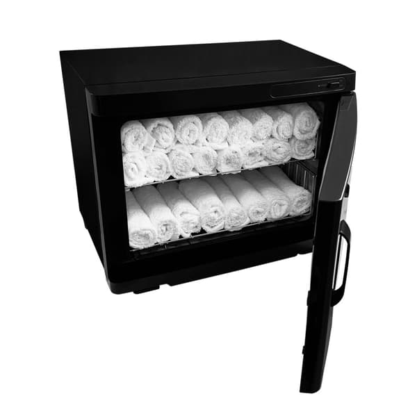 Handduksvärmare Vit Svart 23L Skönhetsbehandling UV-sterilisator Desinfektion Salong Spa Rostfritt Stål Elektrisk 2 Hyllor Droppbricka 200W 2 x Tänger
