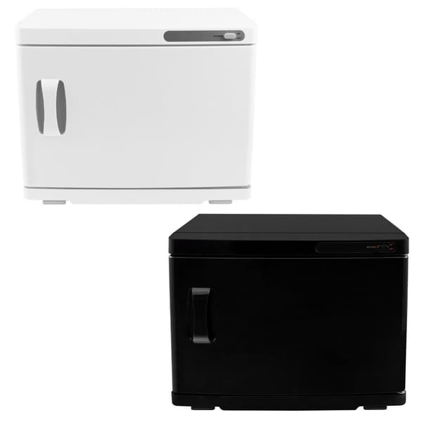 Handduksvärmare Vit Svart 23L Skönhetsbehandling UV-sterilisator Desinfektion Salong Spa Rostfritt Stål Elektrisk 2 Hyllor Droppbricka 200W 2 x Tänger