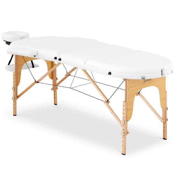 Bord, bærbar, foldbar massageseng med træramme, Colmar White, op til 227 kg, hvid
