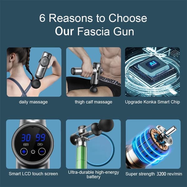 KONKA A9 professionel massagepistol Elektrisk stød Muskelafspænding Vibration Fitness Massager Fascia Gun mit 8 Massagehoved