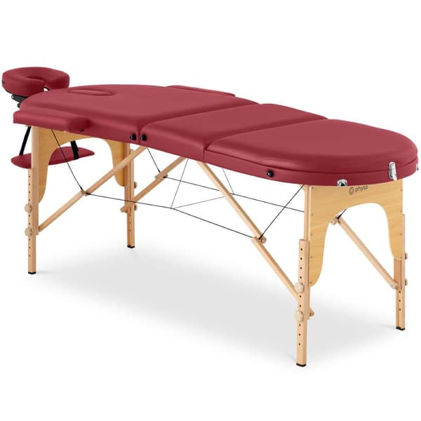 Bord, bærbar, foldbar massageseng med træstel, Colmar Red, op til 227 kg, rød