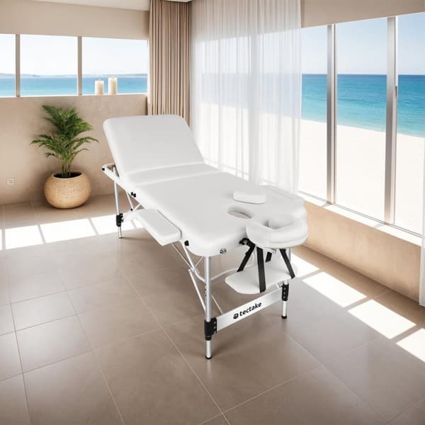 3 zons massagebänk Phuket med aluminiumram, inklusive bärväska - vit