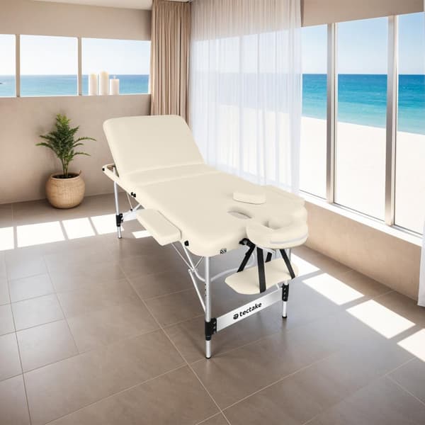 3 zons massagebänk Phuket med aluminiumram, inklusive bärväska - beige
