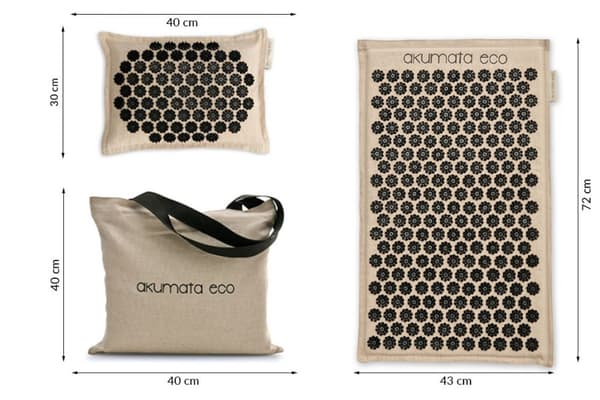 Akumata ECO – Økologisk Akupressurmåtte med Pude – Naturlig Linned, Sort