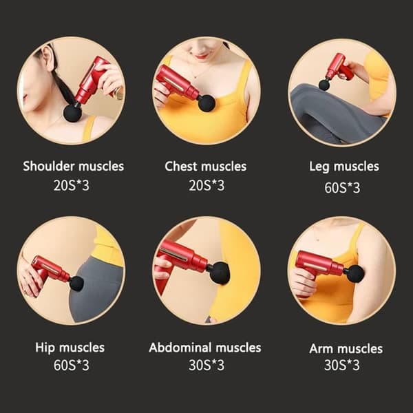Massagepistol med 4 massagehuvuden 6 växlar