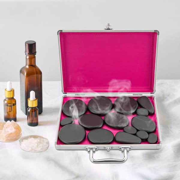 Hot Stone Massage Varmer, 4 Runde Sten, 4 Ovale Sten