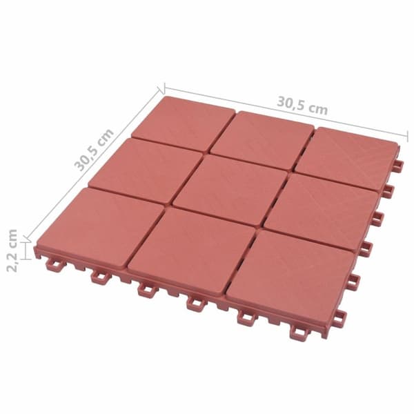 vidaXL terrassefliser 10 stk. 30,5x30,5 cm plastik rød