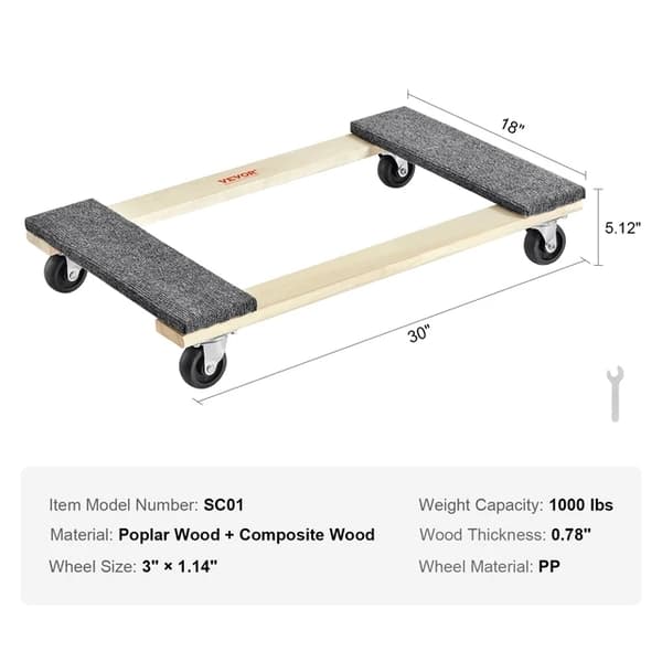 Møbel Flyttetrolley, 1000 lbs Kapacitet, Drejelige Hjul, 1 stk
