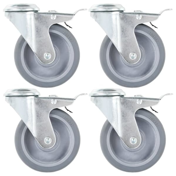 drejehjul med bolthul og dobbelte bremser 4 stk. 100 mm