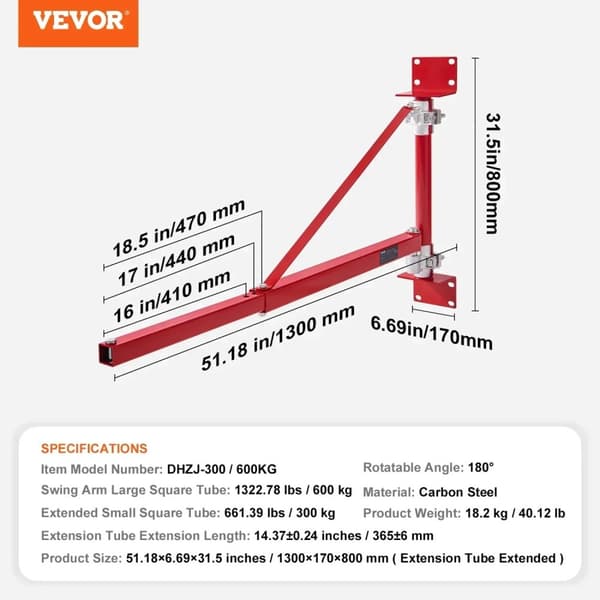 Sähkököysitukivarsi, korkea kuormakapasiteetti, 180° kääntö,300-600 kg