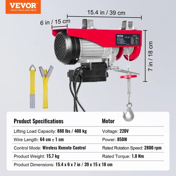 Elektrisk vinsch, hög lastkapacitet, trådbunden och trådlös kontroll,Trådlös 1760 lbs