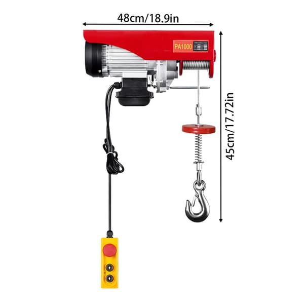 Elektrisk Wire Rope Winch, 1600W Effekt, 1000kg Lastkapacitet,Röd