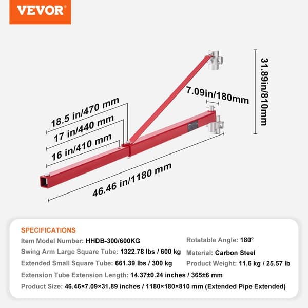 Elektrisk hejsearm, 180° roterbar vinkel, nem installation,1320 lbs