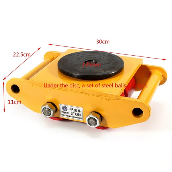 Heavy Duty Maskindolly Skate, 12T Belastningsevne, 360° Rotation,6T Gul