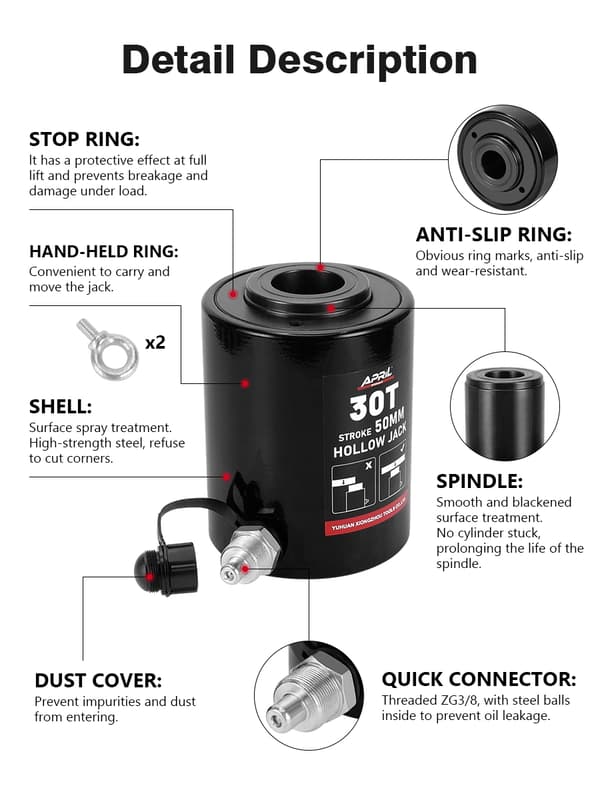 Hydraulisk Jack Cylinder, Tilpasselig Design, Sort