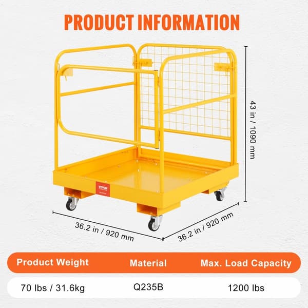 Gaffeltruckssäkerhetsbur, 1200 lbs lastkapacitet, kompakt lagringsdesign, hållbart Q235B-material,36x36tum 1200LBS