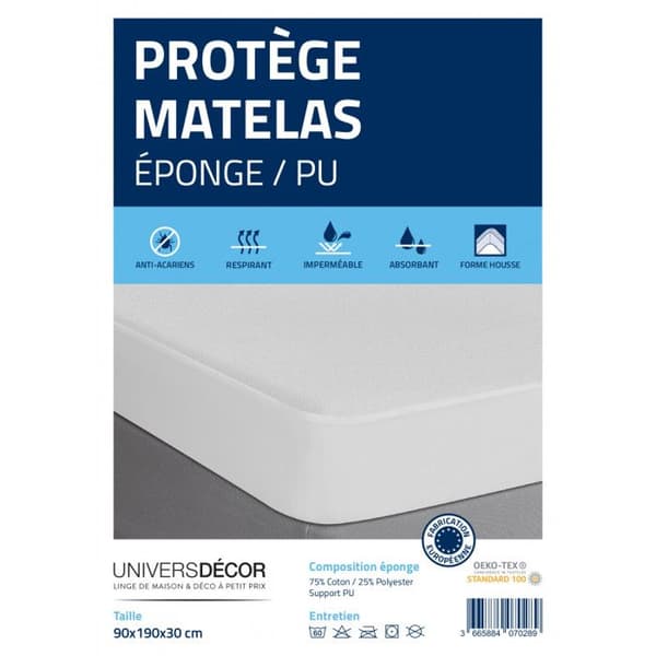 Set med 2 vattentäta anti-kvalster svampmadrassskydd 90 x 190 + 30 cm