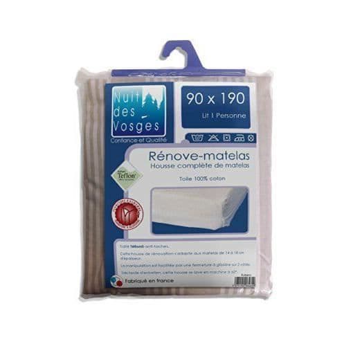 Madrassrenoverare - Nuit des Vosges - Rubens - Ecru Cotton Striped Beige - 190 x 90 x 18 cm - Anti-stain