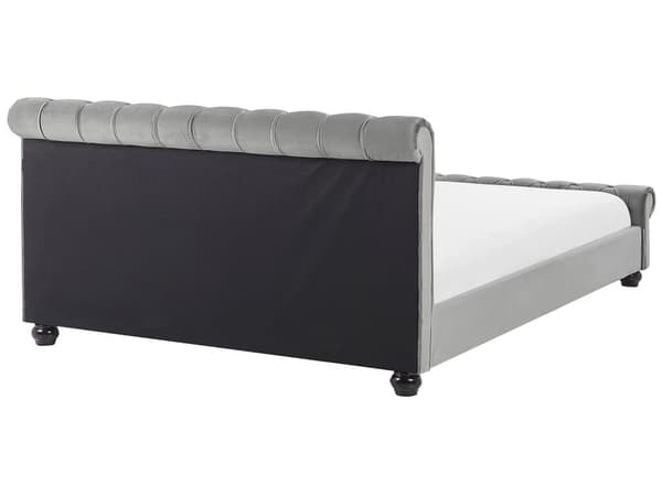 Sengeramme Grå Fløyelspolstring Svart Treben 180 x 200 cm Knappet Glamorous Style