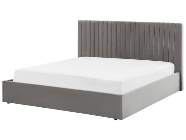 Polstret Seng Grå Fløyel 180 x 200 cm Oppbevaring Sengegavl Luksuriøst Elegant Moderne for soverom