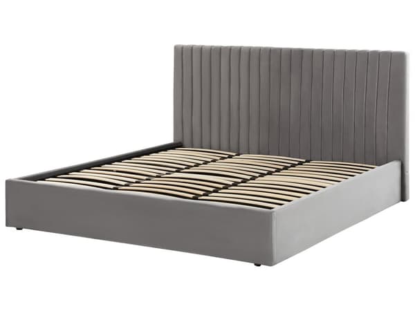 Polstret Seng Grå Fløyel 180 x 200 cm Oppbevaring Sengegavl Luksuriøst Elegant Moderne for soverom