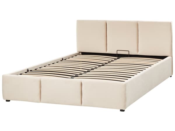 Seng Lysebeige Fløyelspolstring Dobbeltseng 160 x 200 cm Tuftet Sengegavl Oppbevaringsfunksjon