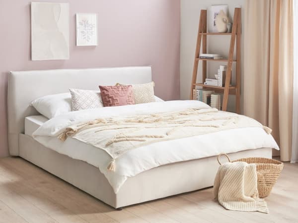 Seng med oppbevaring Off-white Fløyel 180 x 200 cm Sengegavl Trelameller Klassisk stil Soverom