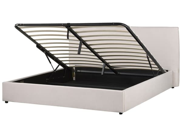 Seng med oppbevaring Off-white Fløyel 180 x 200 cm Sengegavl Trelameller Klassisk stil Soverom