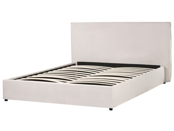Seng med oppbevaring Off-white Fløyel 160 x 200 cm Sengegavl Trelameller Klassisk stil Soverom