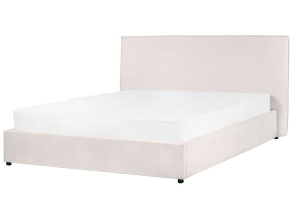 Seng med oppbevaring Off-white Fløyel 160 x 200 cm Sengegavl Trelameller Klassisk stil Soverom