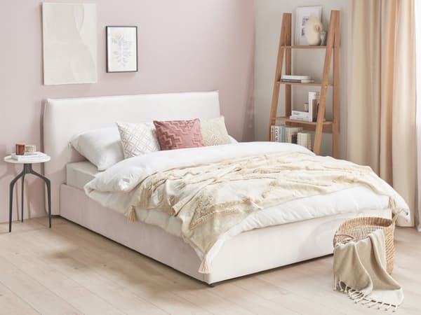 Seng med oppbevaring Off-white Fløyel 160 x 200 cm Sengegavl Trelameller Klassisk stil Soverom