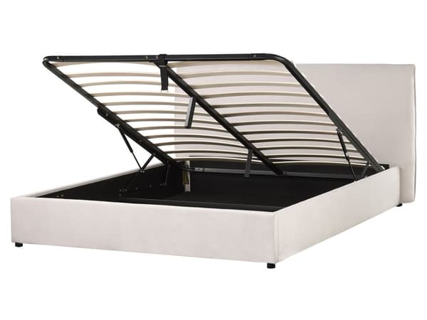 Seng med oppbevaring Off-white Fløyel 160 x 200 cm Sengegavl Trelameller Klassisk stil Soverom