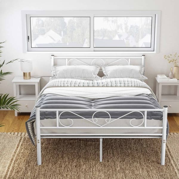 Double Bed Frame - 140 x 190 cm - Metallram - Vit