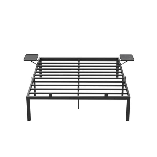 Säng - dubbelsäng - med förvaringsbrädor - 140 x 190 cm - metallram - svart