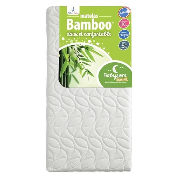 Bambus Baby Madrass - BABYSOM - 60x120 cm - Avtagbar - Utan Kemisk Behandling - Tjocklek 10 cm