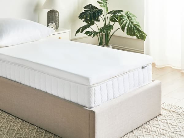 Topmadras Hvid PU-skum Polyesterbetræk 90 x 200 cm Komfort Lag Pad