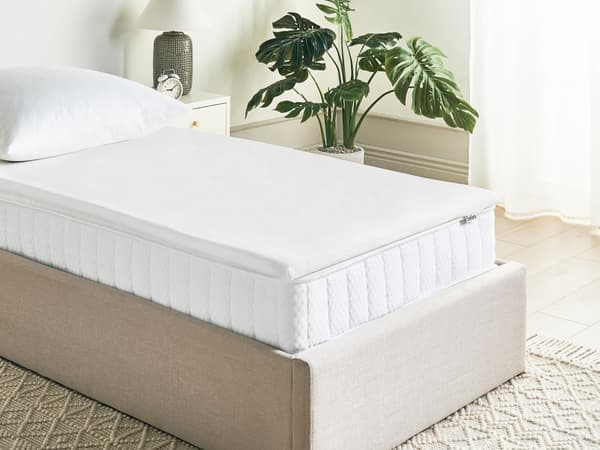 Topmadras Hvid PU-skum Polyesterbetræk 90 x 200 cm Komfort Lag Pad