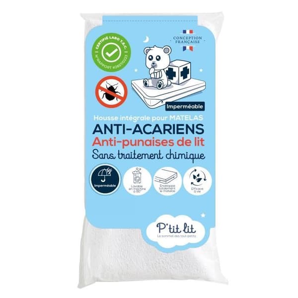Helt vattentätt madrassöverdrag - Anti-vägglöss - 70x140x15 cm - Dragkedja - Ingen kemisk behandling