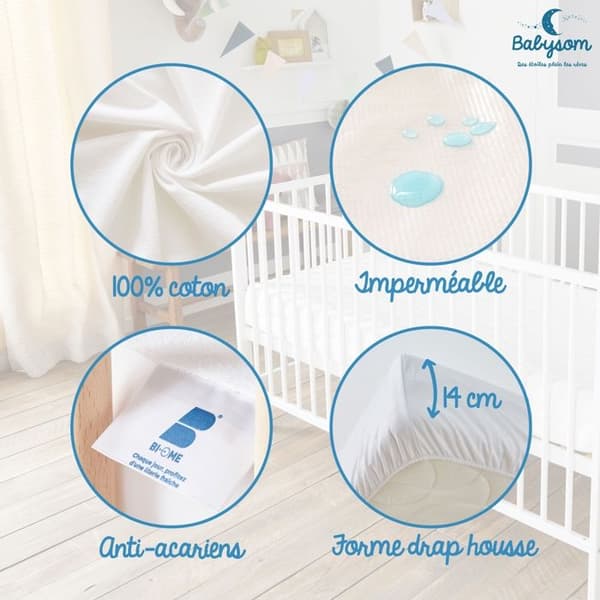 Babysom - Anti-mite Baby Madrass Protector - 70x140 cm | Mjuk och tyst vattentät dyna | 100 % bomullsfrotté | Oeko-Tex®