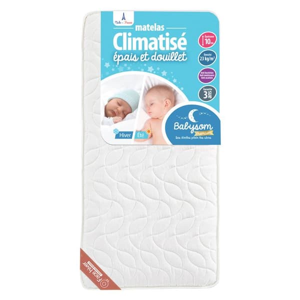Luftkonditionerad babymadrass - BABYSOM - 60x120 cm - Vändbar - Antikvalster - Tjocklek 10 cm