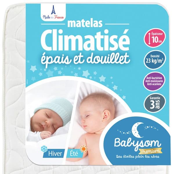 Luftkonditionerad babymadrass - BABYSOM - 60x120 cm - Vändbar - Antikvalster - Tjocklek 10 cm
