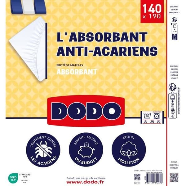 Absorberande madrasskydd - 140x190 cm - bomull - kvalsterbeständig