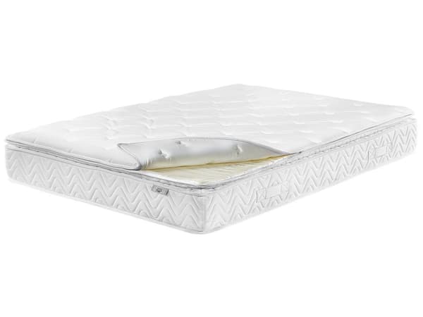 Springmadras Beige Bambusstof Memoryskum Pocketfjedre 180 x 200 cm Dobbeltseng Topmadras Super King Size Medium Hård Aftageligt Betræk