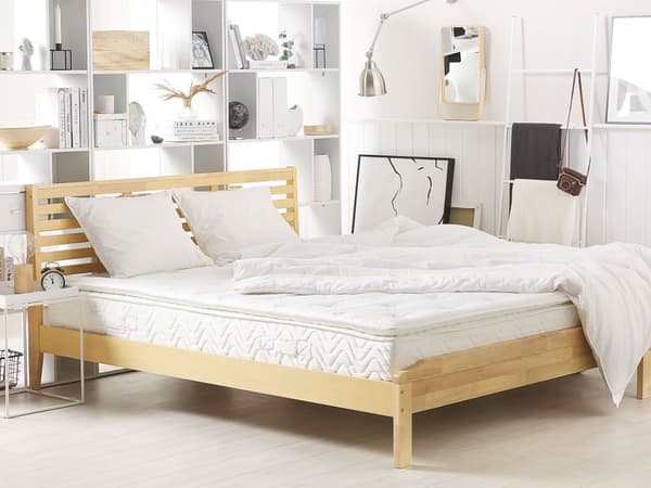 Springmadras Beige Bambusstof Memoryskum Pocketfjedre 140 x 200 cm Halvanden Mands Seng Topmadras Super King Size Medium Hård