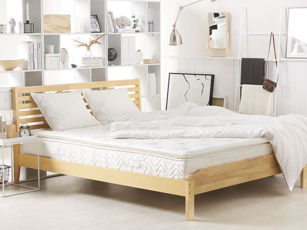 Springmadras Beige Bambusstof Memoryskum Pocketfjedre 140 x 200 cm Halvanden Mands Seng Topmadras Super King Size Medium Hård