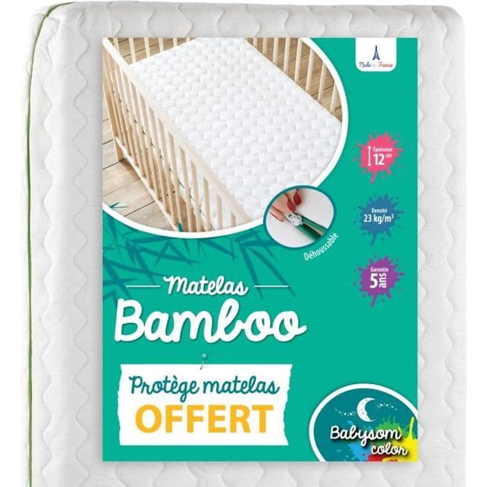 Babysom - Bamboo Babymadrass - 70x140 cm | GRATIS: 1 vattentät madrassskydd | Ultra Soft Touch Viskos | Avtagbar
