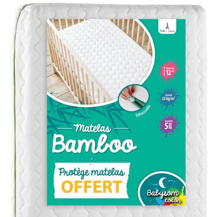 Babysom - Bamboo Babymadrass - 60x120 cm | GRATIS: 1 vattentät madrassskydd | Ultra Soft Touch Viskos | Avtagbar